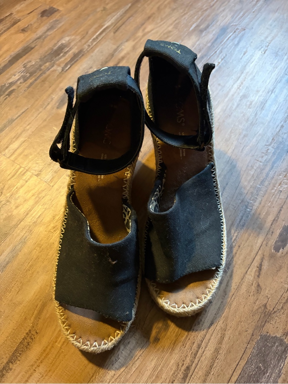 Toms Black Canvas Espadrille Wedge Sandals